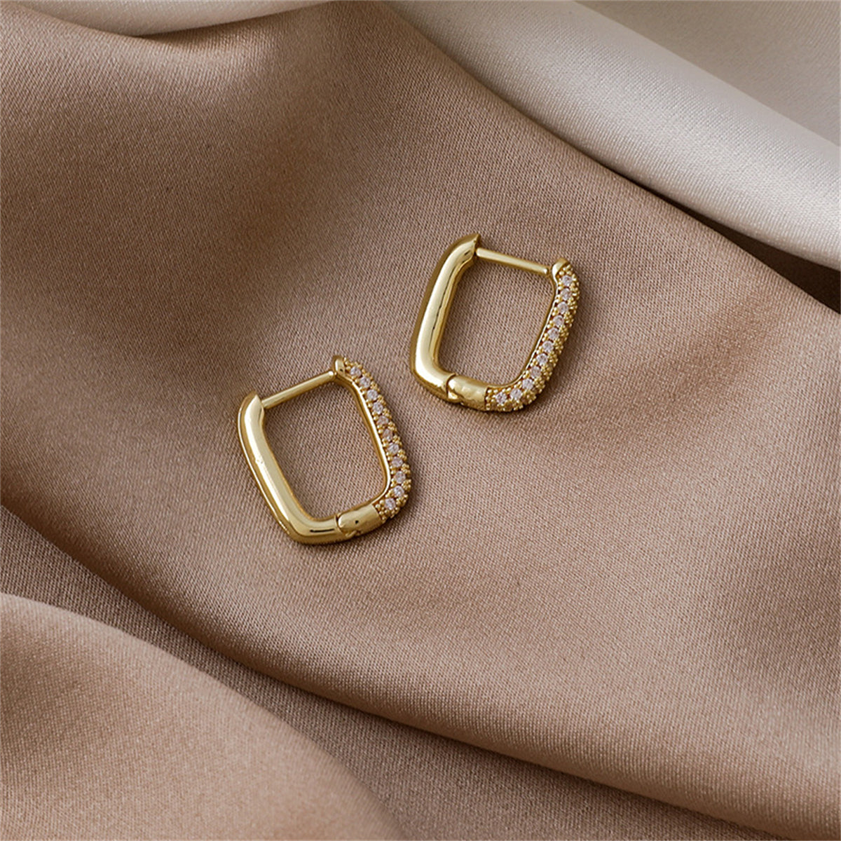 Cubic Zirconia & 18K Gold-Plated Square Huggie Earrings
