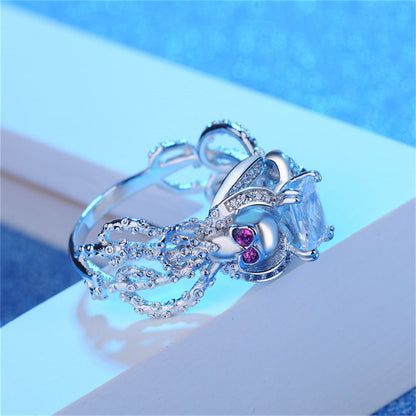 Crystal and Cubic Zirconia Openwork Skull Ring, statement rings for women, vintage-inspired design, styled look
