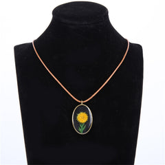 Yellow Mum Oval Pendant Necklace