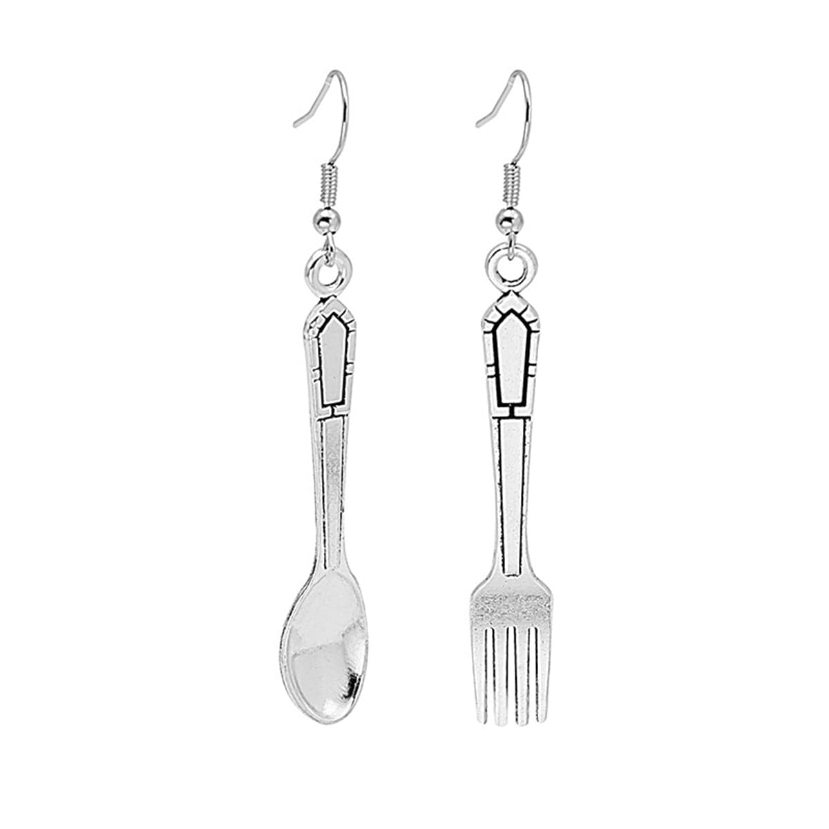 Silver-Plated Spoon & Fork Drop Earrings