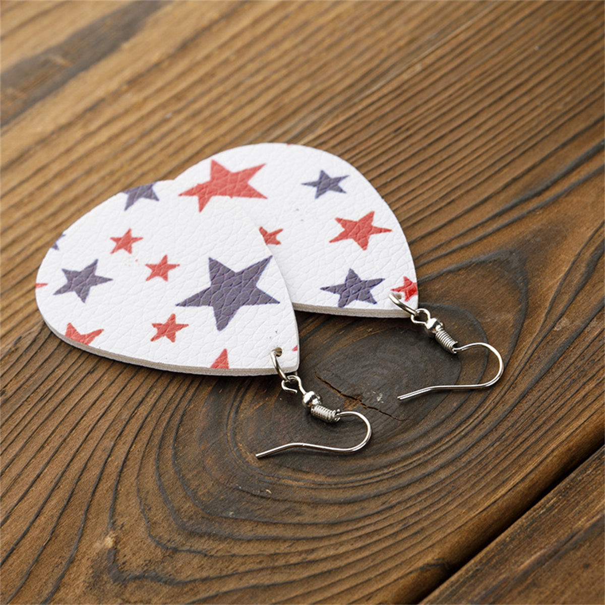 White & Navy Polystyrene Starry Teardrop Drop Earrings