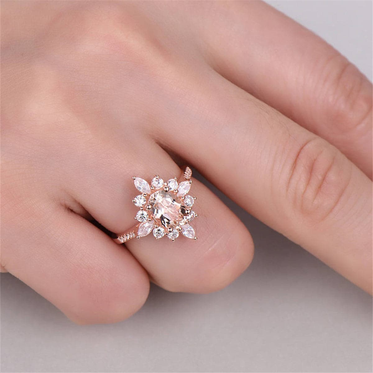 Champagne Crystal & cubic zirconia Floral Ring - streetregion