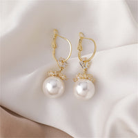 Pearl & Cubic Zirconia Floral Huggie Earrings