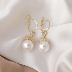 Pearl & Cubic Zirconia 18k Gold-Plated Floral Huggie Earrings
