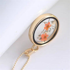 Orange Pressed Peach Blossom & 18K Gold-Plated Round Pendant Necklace