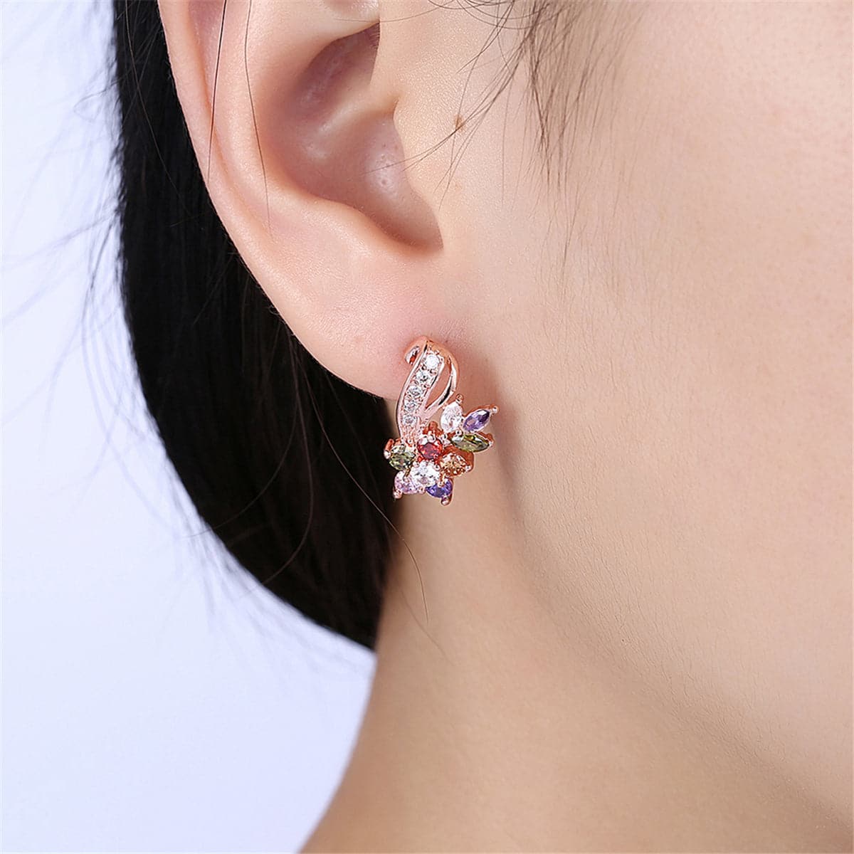 Cubic Zirconia & 18k Rose Goldtone Floral Stud Earrings - streetregion