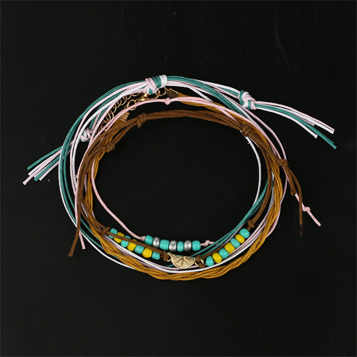 Turquoise and Yellow Multi-Strand Anklet Set, jewelry gift sets for women, vintage-inspired design, lifestyle look