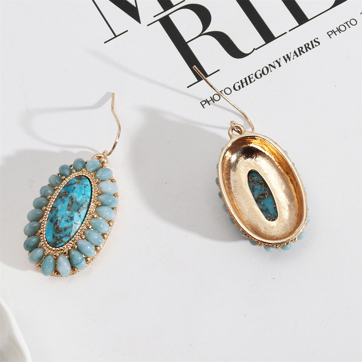 Blue Resin & Turquoise 18K Gold-Plated Oval Drop Earrings