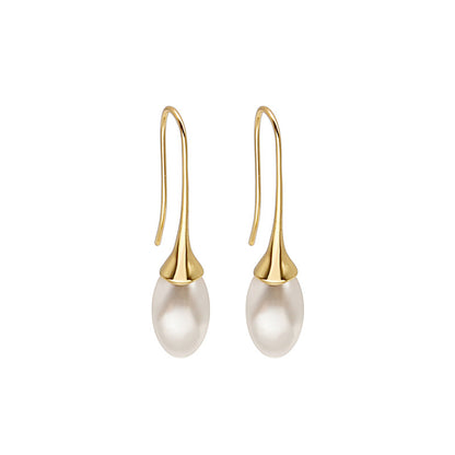 Pearl and 18K Gold-Plated Drop Earring, gold drop earrings for women, vintage-inspired design, styled look