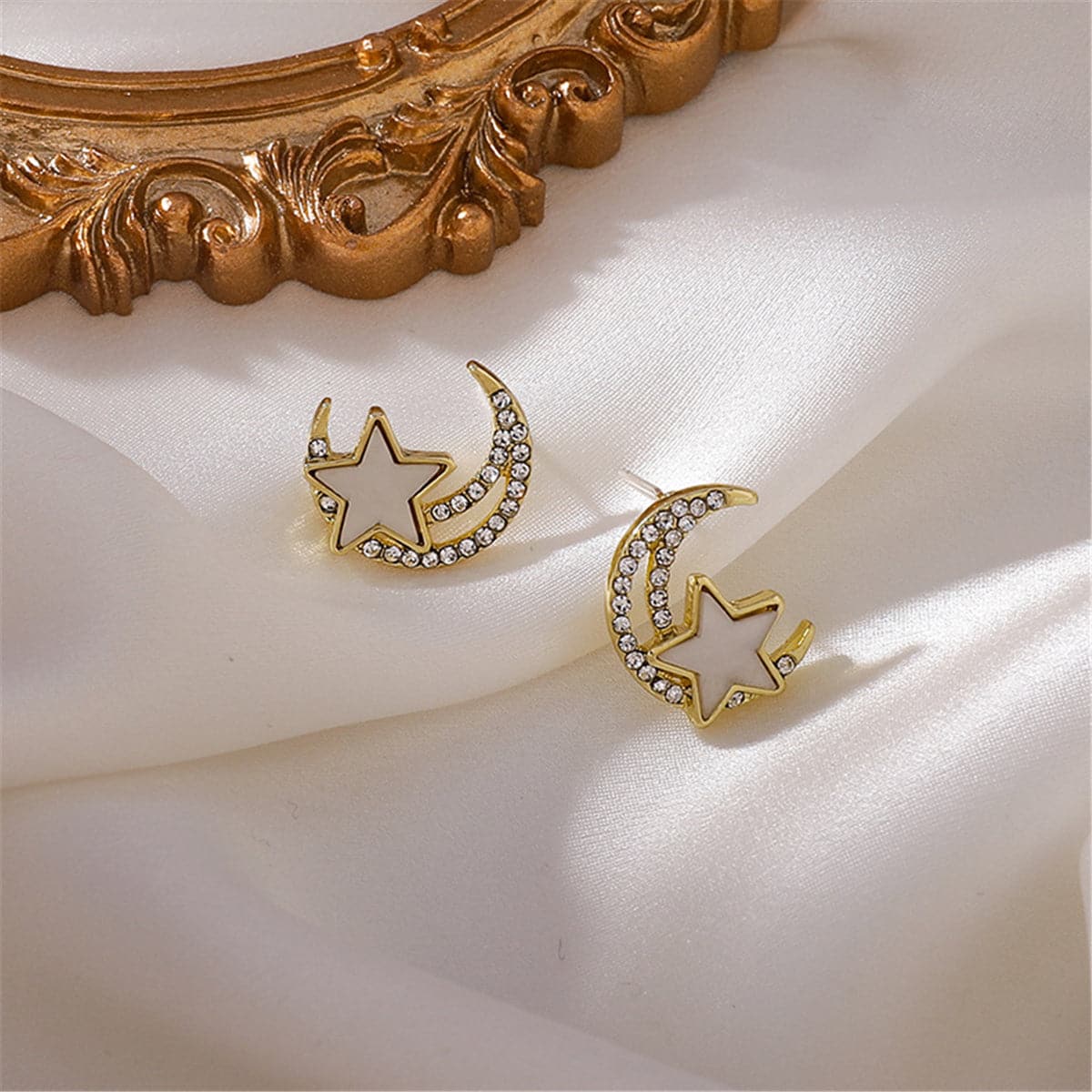 Cubic Zirconia and Acrylic Star Moon Stud Earrings, stud earrings for women, elegant gift for her, styled look