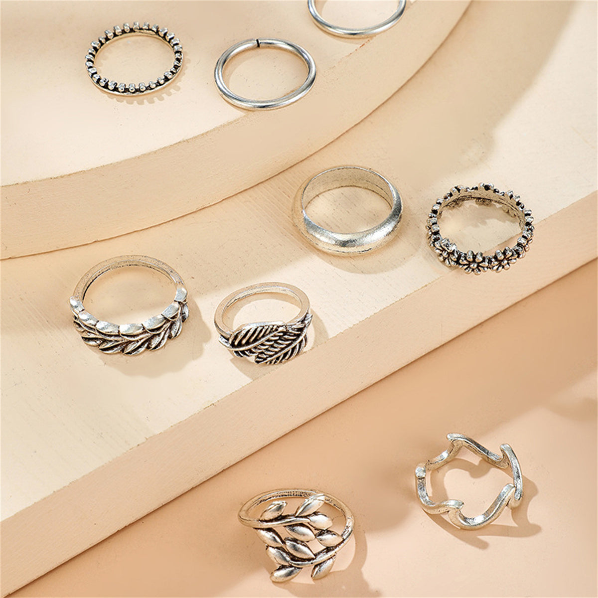 Silver-Plated Botanical Ring Set