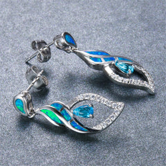 Blue Opal & Fine Silver-Plated Drop Earrings - streetregion