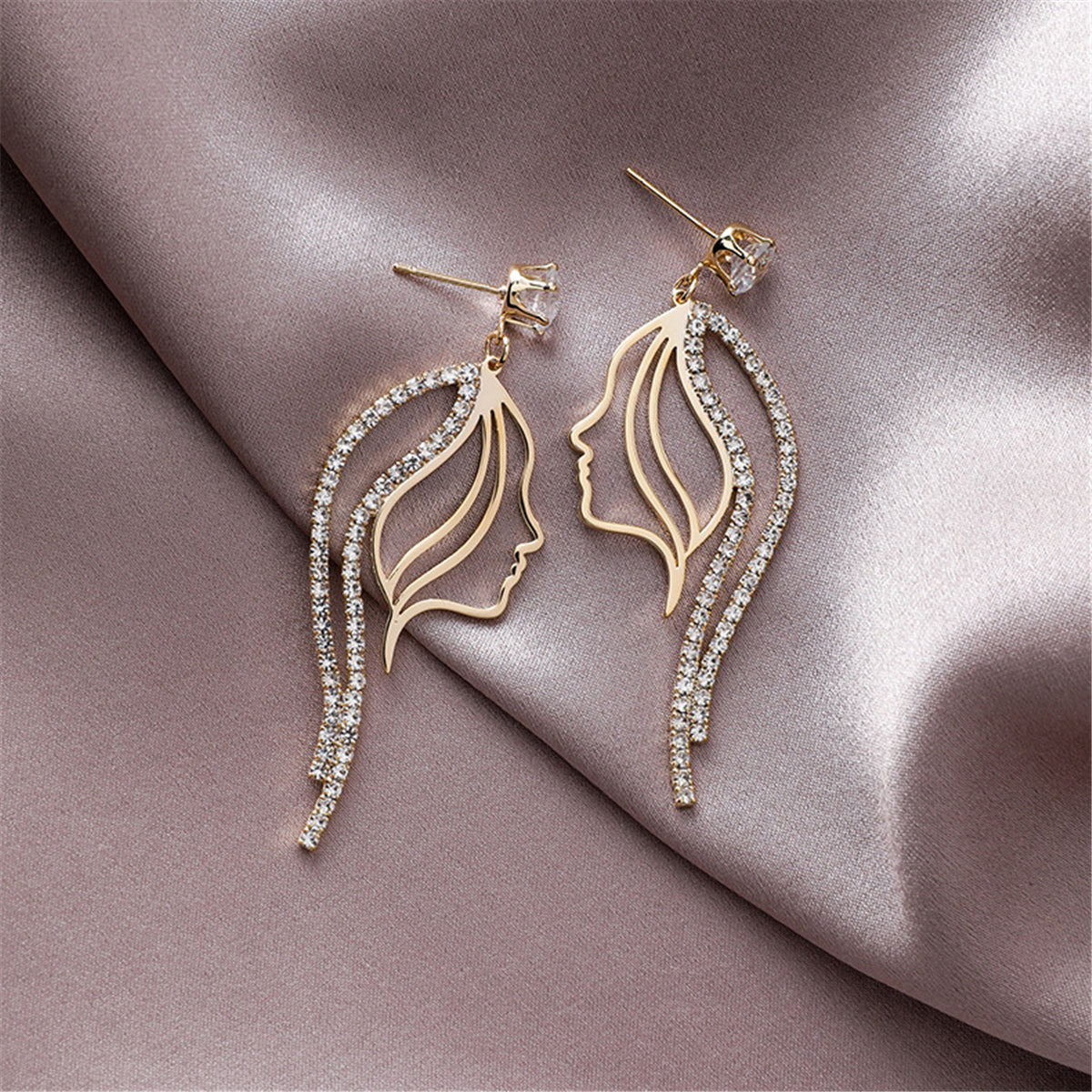 Cubic Zirconia and 18K Gold-Plated Abstract Figure Drop Earrings, gold drop earrings for women, lifestyle look