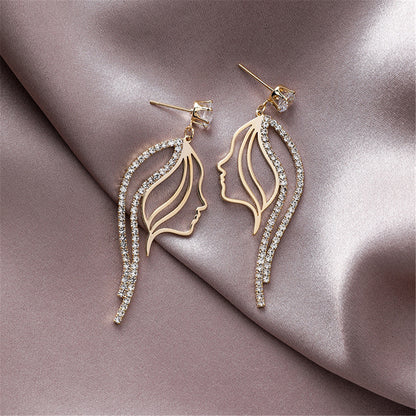 Cubic Zirconia and 18K Gold-Plated Abstract Figure Drop Earrings, gold drop earrings for women, lifestyle look