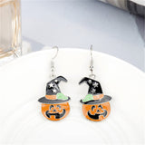 Enamel Pumpkin & Starry Hat Drop Earrings