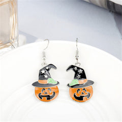 Enamel Pumpkin & Starry Hat Drop Earrings