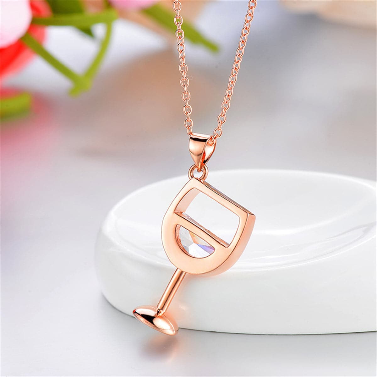 Crystal & 18K Rose Gold-Plated Wineglass Pendant Necklace