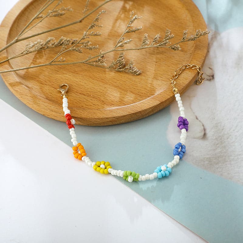 Multicolor & 18K Gold-Plated Beaded Flower Anklet