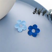 Blue Enamel & Silver-Plated Open Flower Stud Earrings