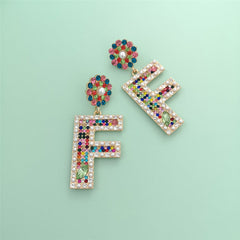 Colored Crystal & Cubic Zirconia Pearl Letter F Dangle Earring