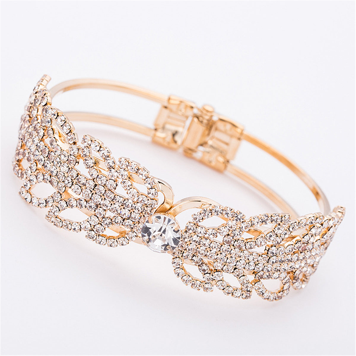 Cubic Zirconia and 18K Gold-Plated Open Butterfly Bangle, gold bangle bracelet, vintage-inspired design, detail close-up
