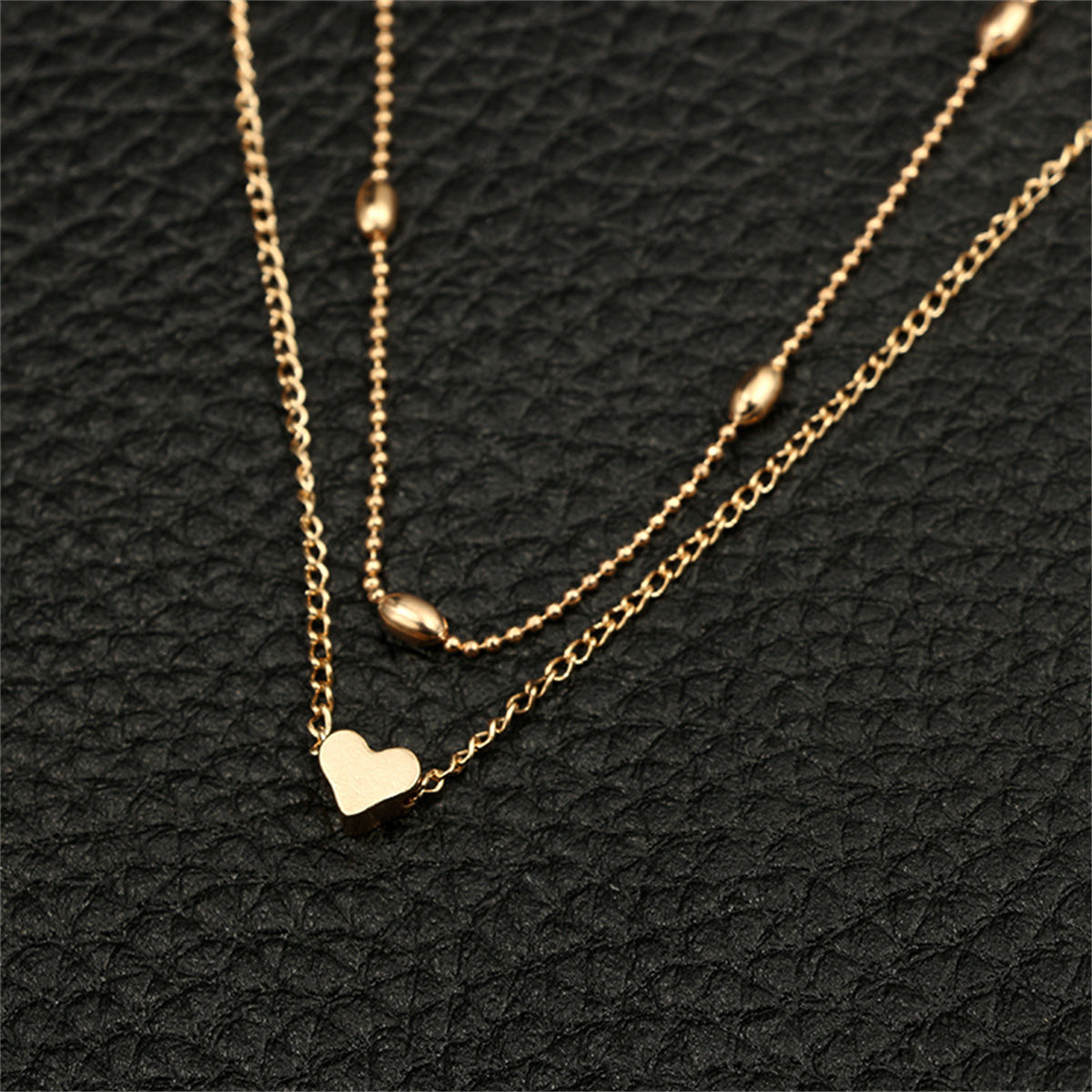 18K Gold-Plated Heart Ball Chain Layered Pendant Necklace, gold pendant necklace for women, styled look