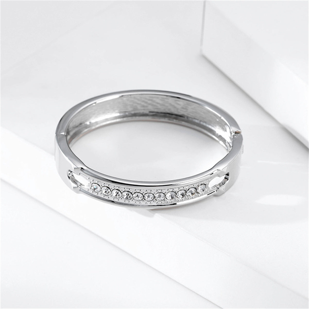 Cubic Zirconia & Silver-Plated Bangle