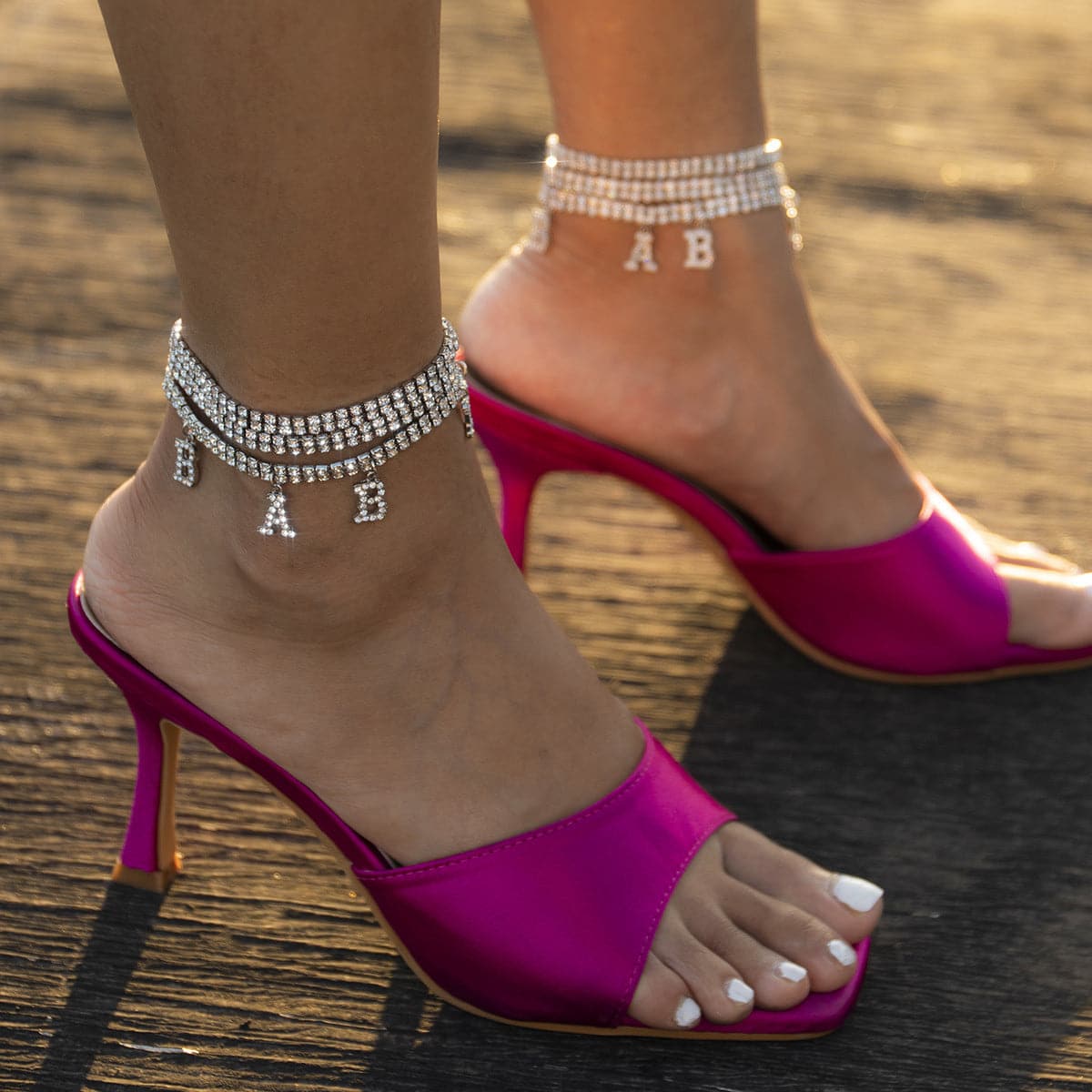 Cubic Zirconia & Silver-Plated 'Baby' Anklet Set