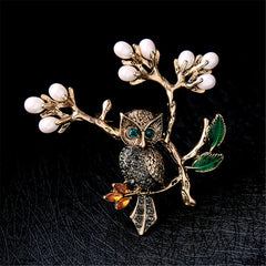 Pearl & Cubic Zirconia 18k Gold-Plated Owl Branch Brooch