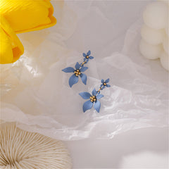 Blue Enamel & 18K Gold-Plated Flower Drop Earrings
