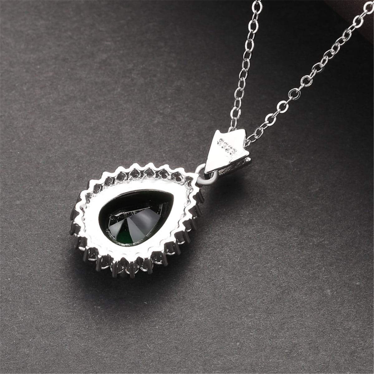 Red Crystal & Cubic Zirconia Pear Cut Halo Pendant Necklace