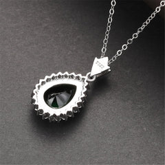 Red Crystal & Cubic Zirconia Pear Cut Halo Pendant Necklace