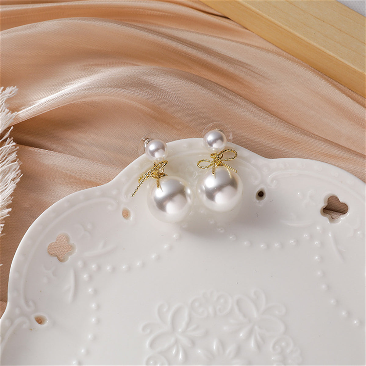 Pearl & 18K Gold-Plated Bow Drop Earrings