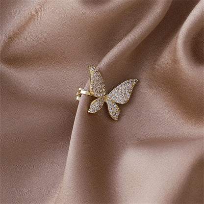 Cubic Zirconia and 18K Gold-Plated Butterfly Ear Cuffs, gold earrings for women, elegant gift for her, lifestyle look