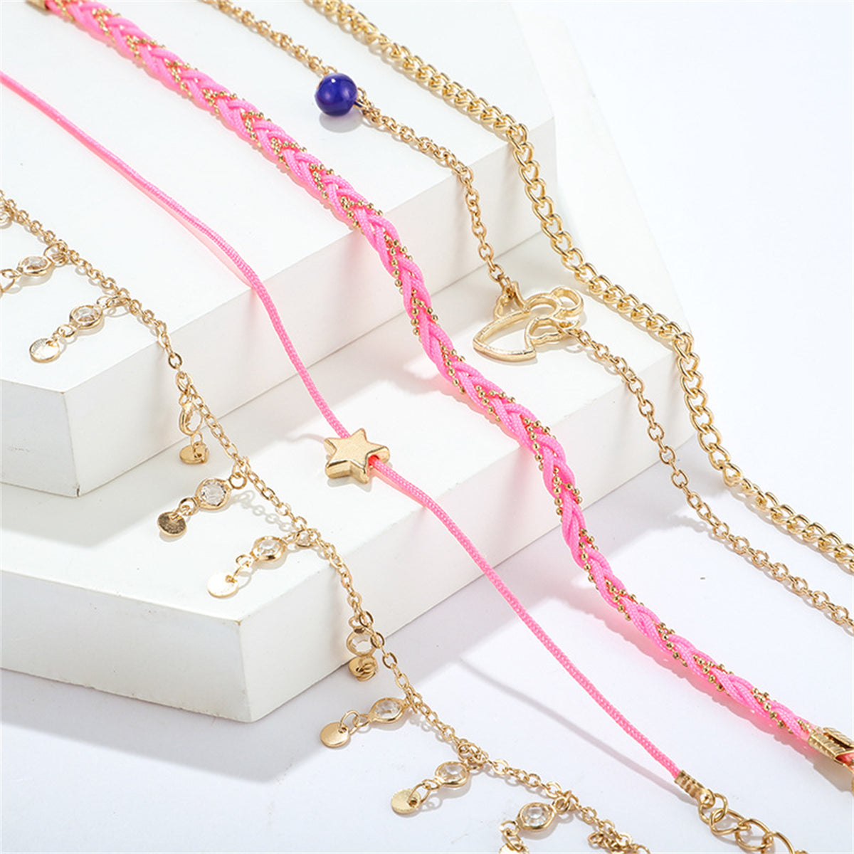 Cubic Zirconia & 18K Gold-Plated Angel Charm Anklet Set