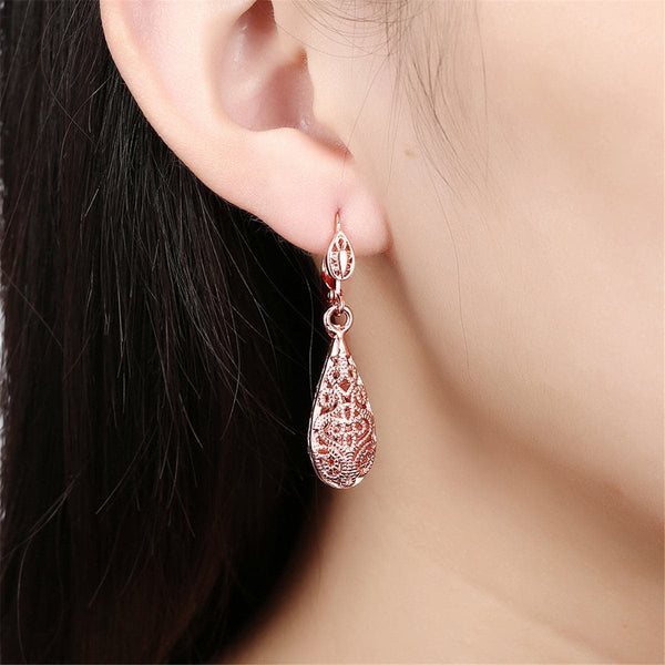 Rose Goldtone Openwork Teardrop Earrings - streetregion