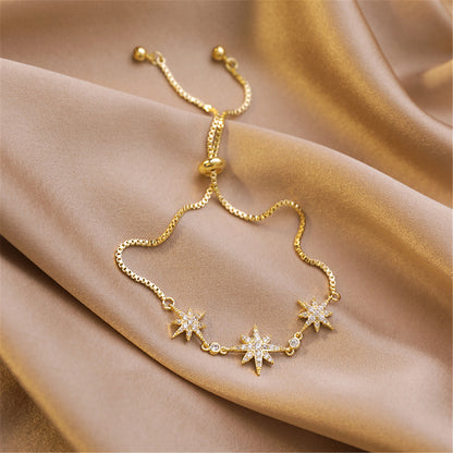 Cubic Zirconia and 18K Gold-Plated Star Charm Bracelet, gold bracelet for women, vintage-inspired design, styled look