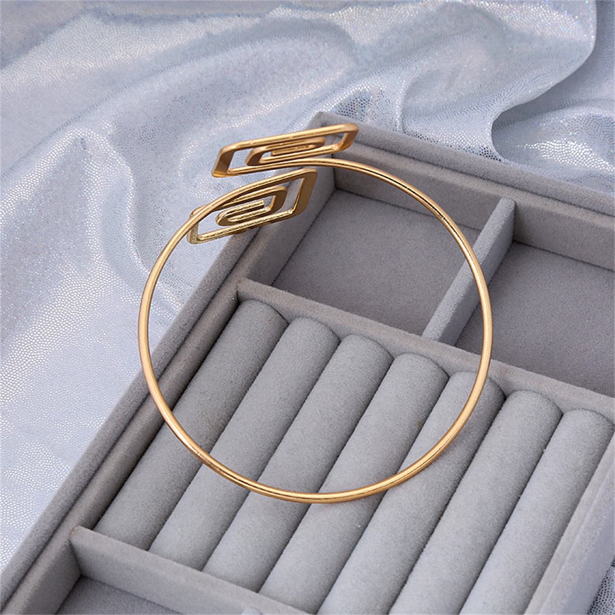 18K Gold-Plated Stacked-Square Bypass Arm Cuff, elegant gift for her, styled look