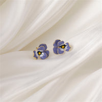 Blue & Cubic Zirconia Flower Stud Earrings