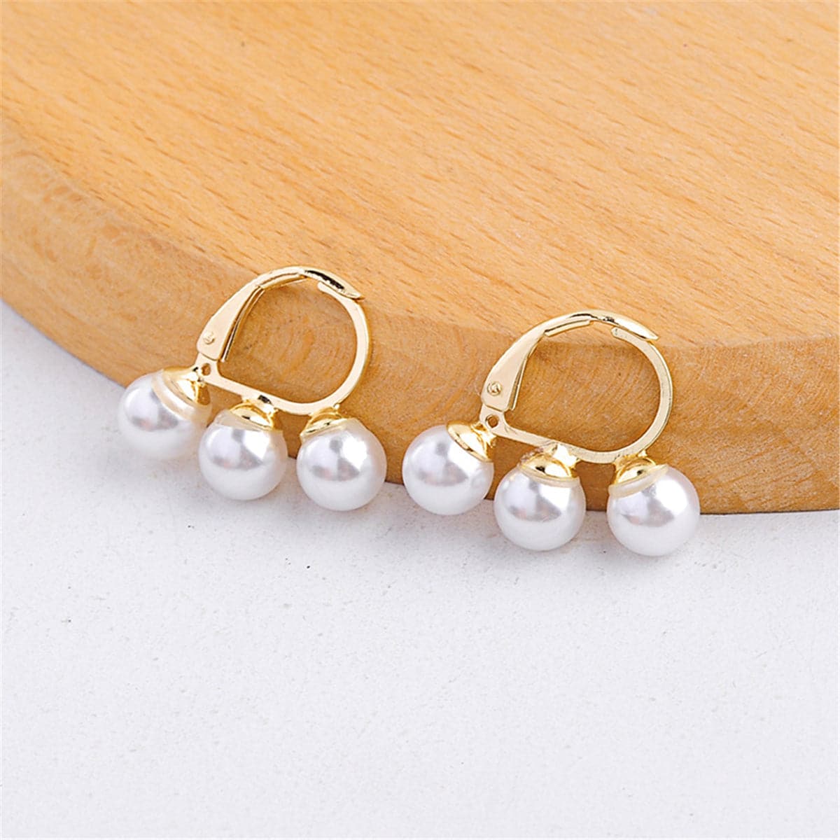 Pearl & 18K Gold-Plated Triple Stud Earrings