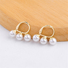 Pearl & 18K Gold-Plated Triple Stud Earrings