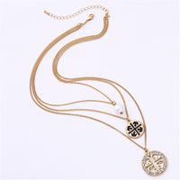 Imitation Pearl & Cubic Zirconia Three-Layer Pendant Necklace