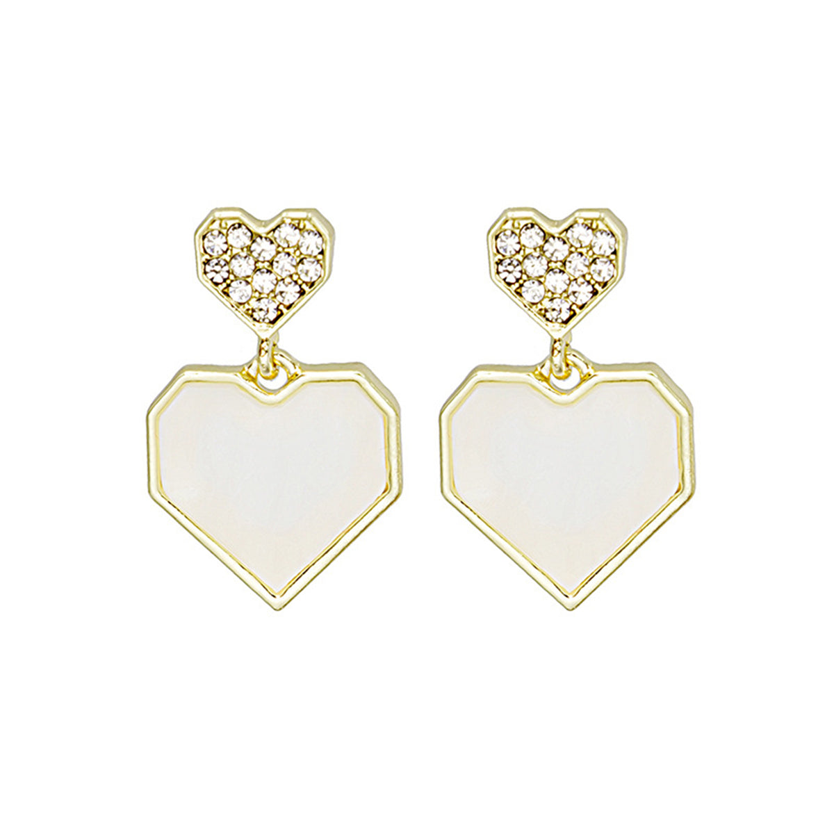 Cubic Zirconia and Shell 18K Gold-Plated Double Heart Drop Earrings, gold drop earrings for women, styled look