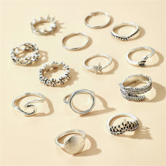 Silver-Plated Leaf Crown Wave 13-Piece Ring Set