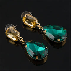 Green & Yellow Crystal Teardrop Earrings
