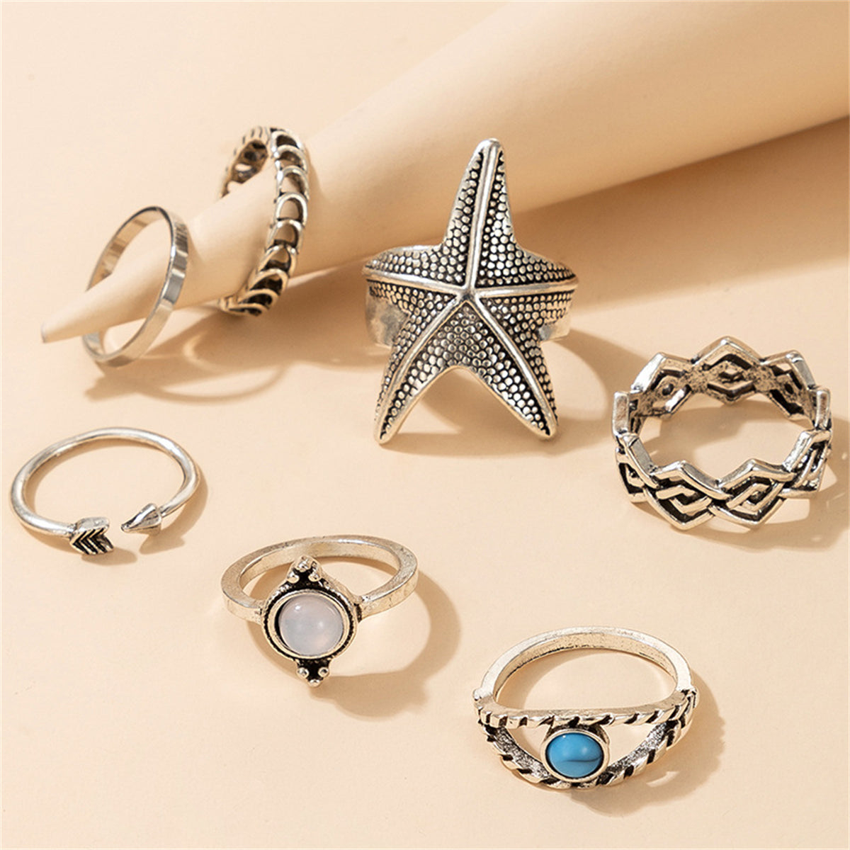 Moonstone & Turquoise Starfish Ring Set