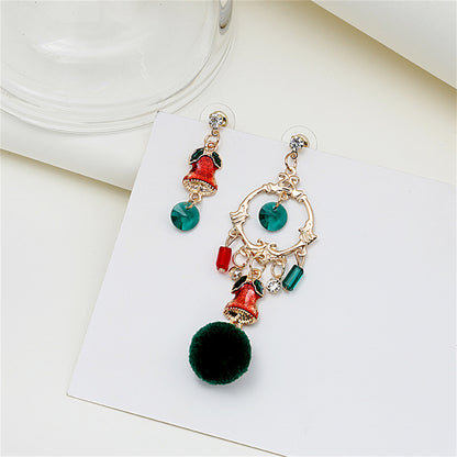 Cubic Zirconia and Enamel 18K Gold-Plated Pom-Pom Bell Mismatched Drop Earrings, gold drop earrings for..., detail close-up