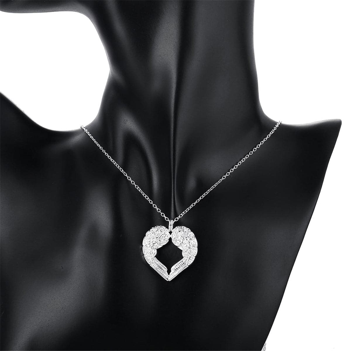 Silver-Plated Heart Shape Wings Pendant Necklace - streetregion