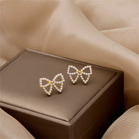 Pearl & 18k Gold-Plated Bow Stud Earrings