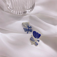 Blue & Silver-Plated Flower Stud Earrings